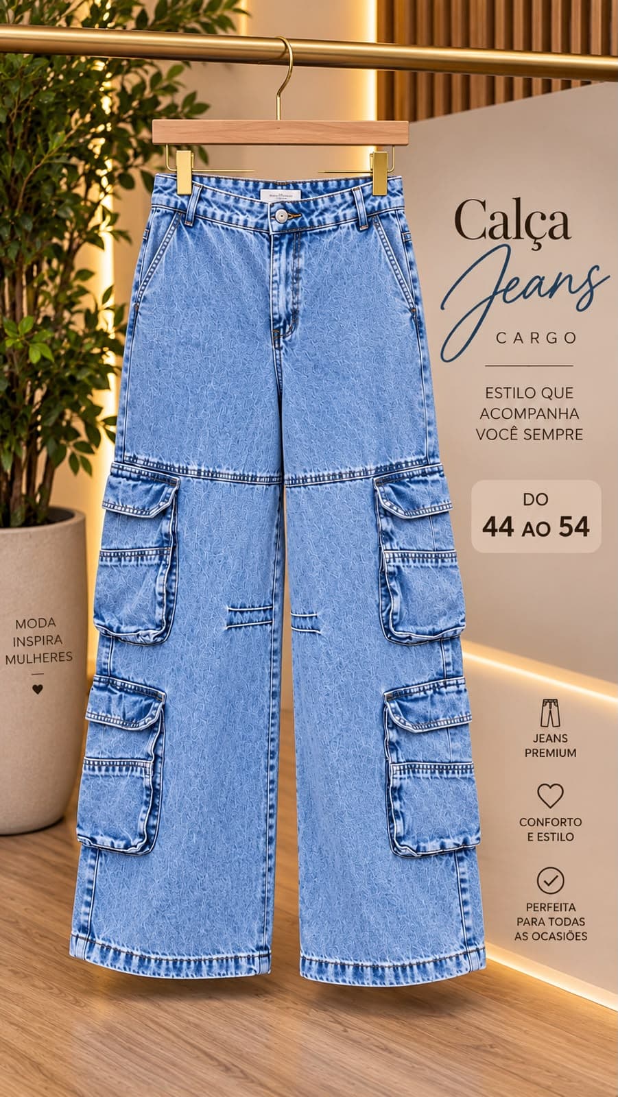 Calça wide leg cargo 2 bolsos